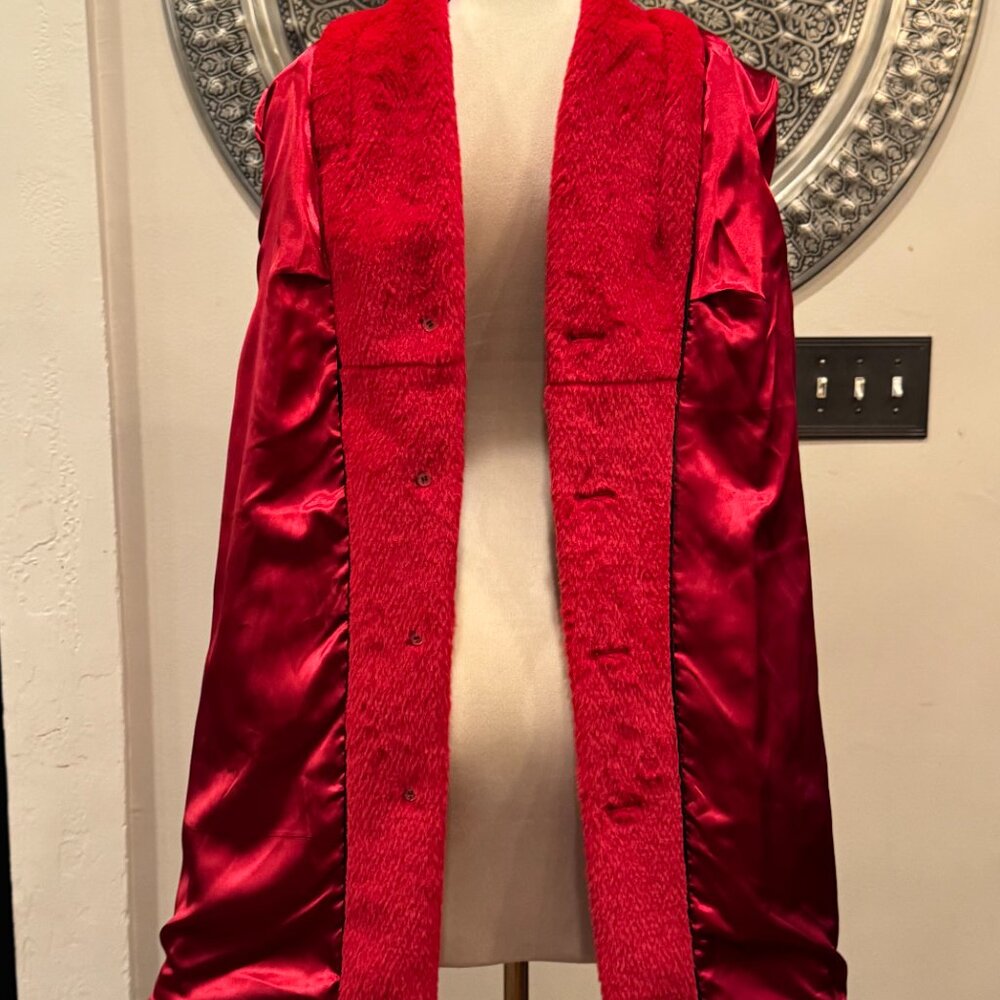 Coldwater Creek Red Faux Fur Car Coat - Picture 6 of 13